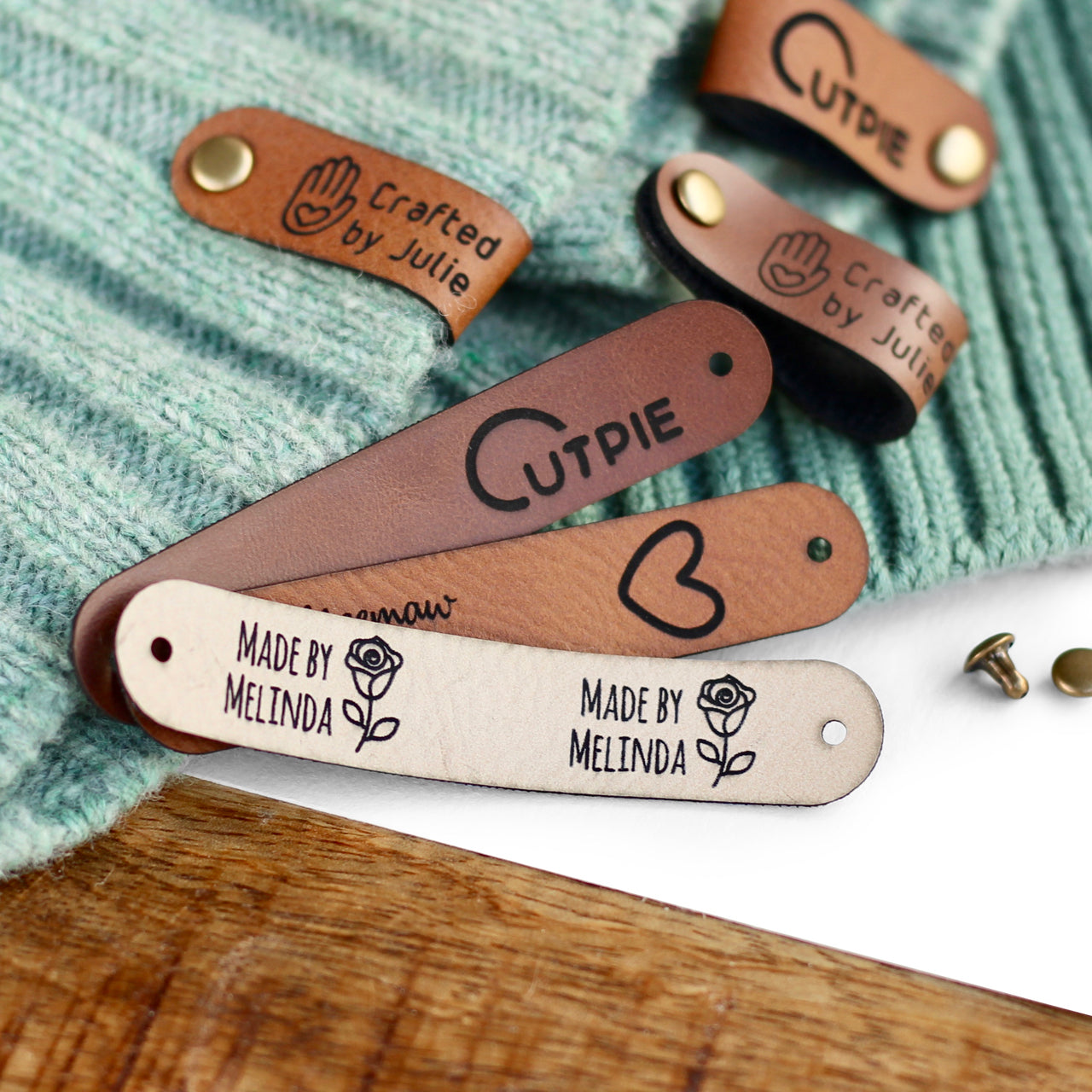 Custom Faux Leather Tags For Crochet and Knitting with Rivets